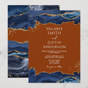 Marine Blue Agate Burning Orange Faire-part de mar