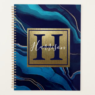 Marine Blue Agate Marbre Gold Nom et Monogramme