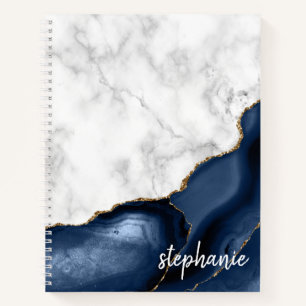 Marine Blue Agate Marbre Or Monogramme Carnet