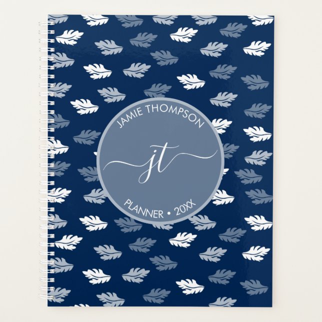 Marine Blue Antique Feuille Motif Monogramme (Devant)