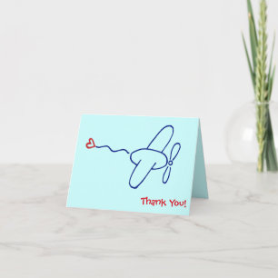 Marine Blue Avion avec Red Heart Merci Note