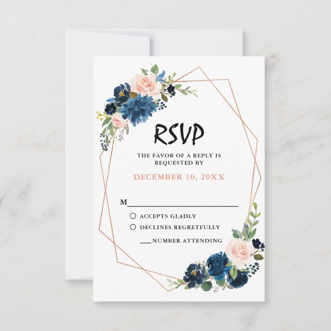 Marine Blue Blush Rose Rose Boho mariage RSVP (Devant)