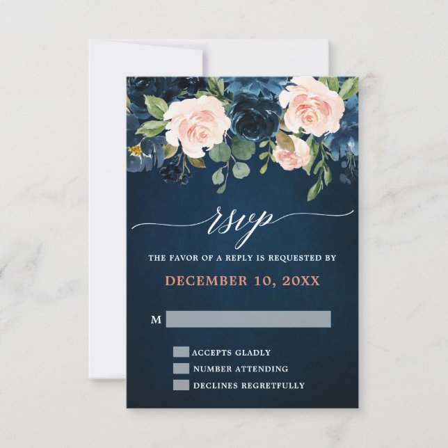 Marine Blue Blush Rose Rose Boho mariage RSVP (Devant)