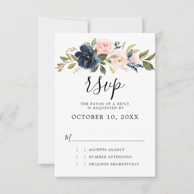 Marine Blue Blush Rose Rose Boho mariage RSVP (Devant)