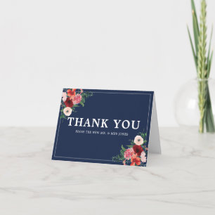 Marine Blue Burgundy Coral Floral Mariage Merci