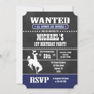 Marine Blue Chalkboard Cowboy Invitation d'anniver