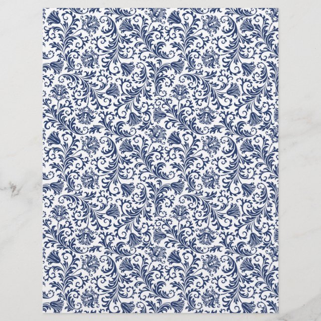 Marine Blue Damask Arts & Craft Papier de papeteri (Devant)