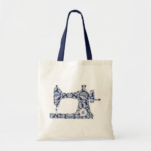 Marine Blue Damask Machine à coudre Monogramme Sac