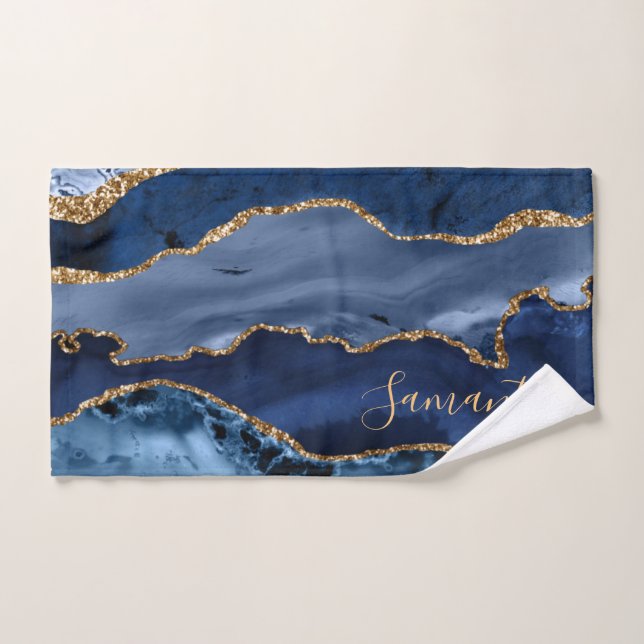 Marine Blue et Faux Gold Parties scintillant marbr (Serviette à main)