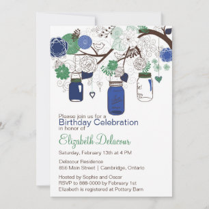 Marine Blue et Green Mason Jars Invitation Anniver