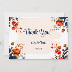 Marine Blue et Orange Mariage Merci Cartes