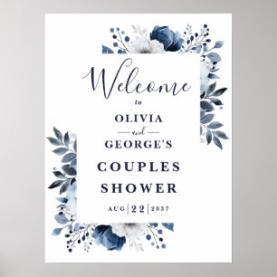 Marine Blue Floral Couples Douche Affiche de bienv