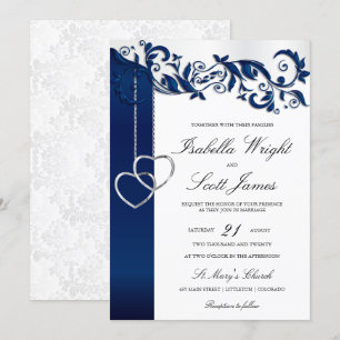 Marine Blue Floral Design Faire-part de mariage