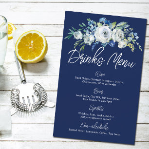 Marine Blue Floral Moderne Mariage d'hiver Boisson