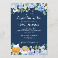 Marine Blue Floral Teacup Invitation de la douche 