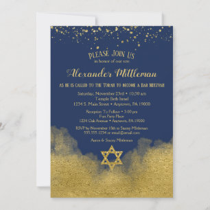 Marine Blue Gold Bar Mitzvah Invitation