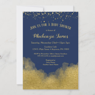 Marine Blue Gold Confetti Baby shower Invitation G
