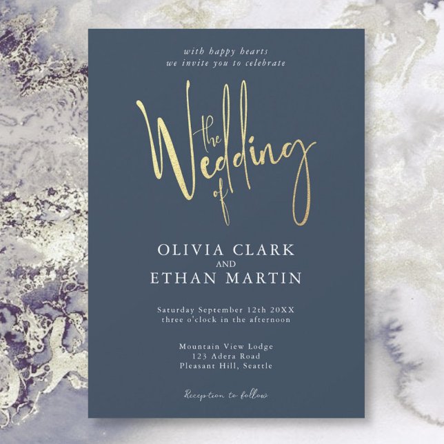 Marine Blue Gold Elegant Moderne Simple Invitation (Créateur téléchargé)