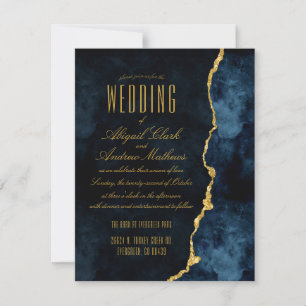 Marine Blue & Gold Foil Agate Mariage Invitations