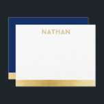 Marine Blue Gold Modern Bar Mitzvah Carte de remer<br><div class="desc">Bar Mitzvah et Bat mitzvah Personnalisé Modern Thank You Note Cartes avec une simple et moderne bande de bordure bleue et or et nom personnalisé dans une police de caractères amusante unique subtile en haut. Coordonner les éléments disponibles dans la section Barre Mitzvah du graphisme papier Zazzle Designer Shop Bar....</div>
