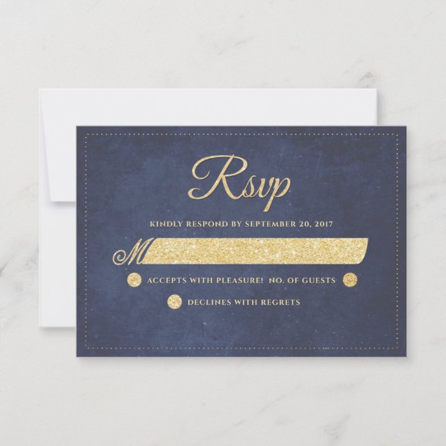 Marine Blue Gold Rustic Chic Wedding RSVP (Devant)