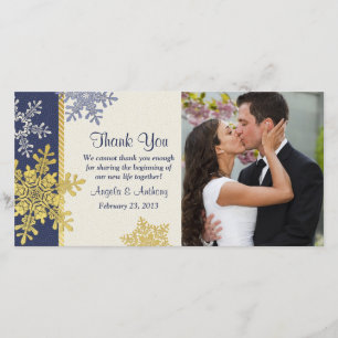 Marine Blue Gold Snowflake Hiver Mariage Merci