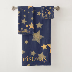 Marine Blue Gold Star Motif Élégant Noël