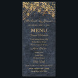 Marine Blue Gold String Lights Bokeh Menu Mariage<br><div class="desc">Complétez votre table avec cet élégant menu de mariage de la collection Rustic Glam Mariage. Conçu avec des lustres dorés sur un arrière - plan en faux-denim de marine profonde, ce menu vertical offre un magnifique mélange de charme rustique et de raffinement du soir. L'aménagement comprend des sections pour les...</div>