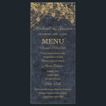 Marine Blue Gold String Lights Bokeh Menu Mariage<br><div class="desc">Complétez votre table avec cet élégant menu de mariage de la collection Rustic Glam Mariage. Conçu avec des lustres dorés sur un arrière - plan en faux-denim de marine profonde, ce menu vertical offre un magnifique mélange de charme rustique et de raffinement du soir. L'aménagement comprend des sections pour les...</div>