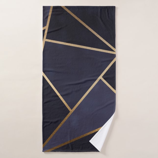 Marine Blue Gold Triangles Géométrique Élégant Cla (Serviette de bain)