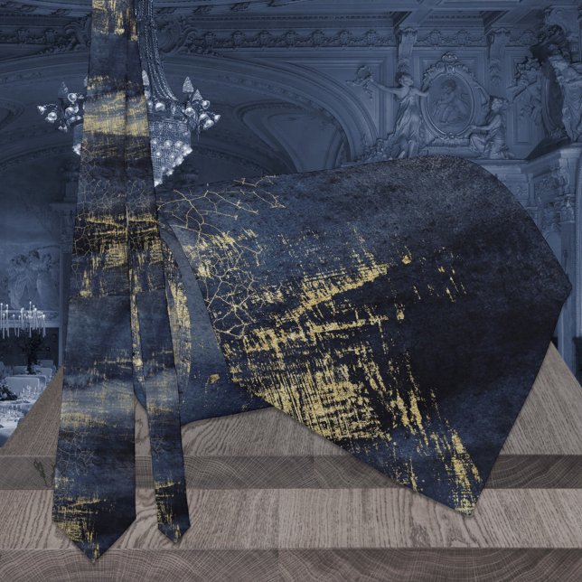 Marine Blue & Gold Veining Moderne Mariage Cravate (Créateur téléchargé)