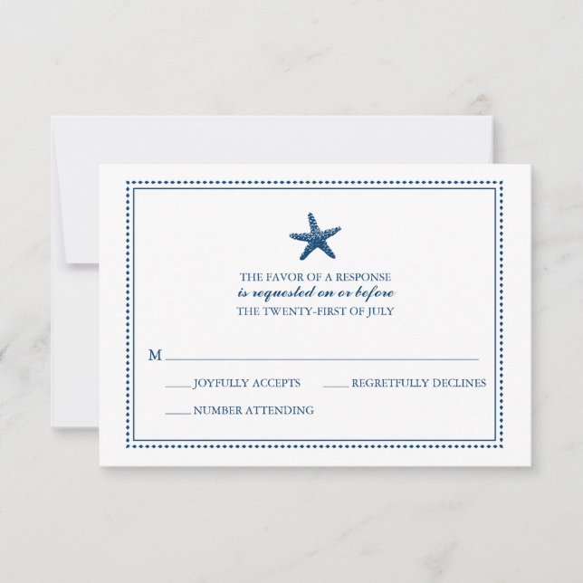Marine Blue Graceful Starfish Mariage RSVP (Devant)