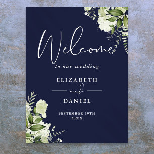 Marine Blue Greenery Floral Mariage Affiche de bie