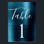 Marine Blue Mariage Numéro de table métallique<br><div class="desc">Marine Blue Faux Metallic Acier Inoxydable Métal Script Moderne et élégant Numéro de tableau. Le numéro de table peut être mis à jour et changé sur cette carte de ceinture bleu marine. Cette carte de numéro de tableau fait partie d'une collection de mariages correspondants et d'autres articles correspondants peuvent être...</div>