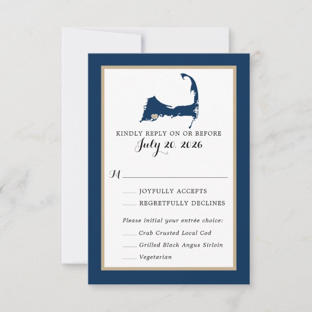 Marine Blue Mashpee Cape Cod Carte Mariage RSVP me (Devant)