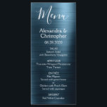 Marine Blue Menu de mariage moderne et élégant<br><div class="desc">Marine Blue Moderne Faux Mariage en acier inoxydable métallique Menu. Ce menu de Mariage de script bleu marine moderne peut être customisé pour inclure les noms de la mariée et de la salle, la date du mariage et les options du menu du dîner mariage. Ce menu fait partie d'une collection...</div>