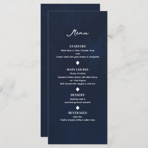 Marine Blue Minimal Moderne Élégant Mariage Menu