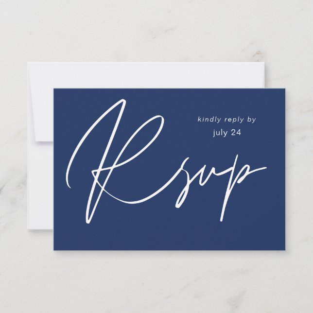 Marine Blue MOD Calligraphy w Repas Carte RSVP (Devant)