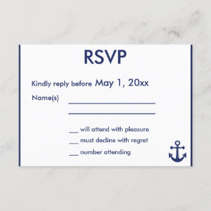 Marine Blue Nautical Wedding RSVP Cartes Ancre ble