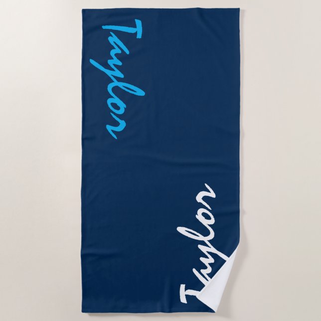 Marine Blue Nom personnalisé Serviette de plage pe (Devant)