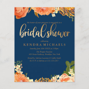 Marine Blue Orange floral Bridal Showboat Invitati