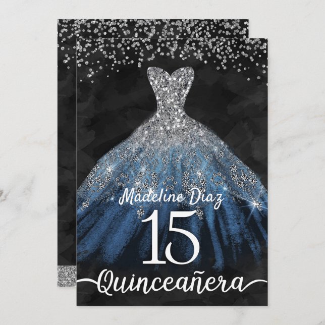Marine Blue Quinceanera Invitation Cumpleanos (Devant / Derrière)