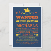 Marine Blue Recherché Western Cowboy Invitation
