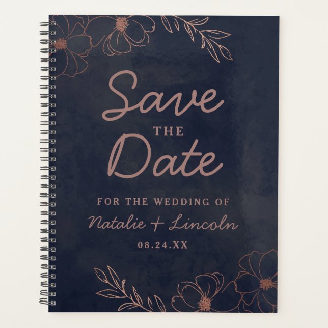 Marine Blue & Rose Gold Foil Enregistrer la date M (Devant)