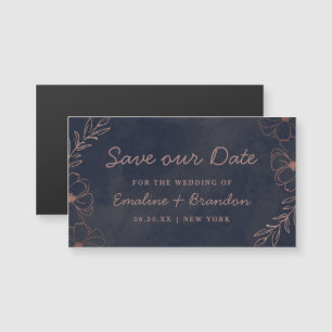 Marine Blue & Rose Gold Foil Floral Économisez not