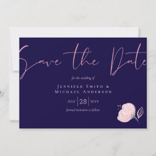 Marine Blue Rose Gold Wedding Enregistrer la date