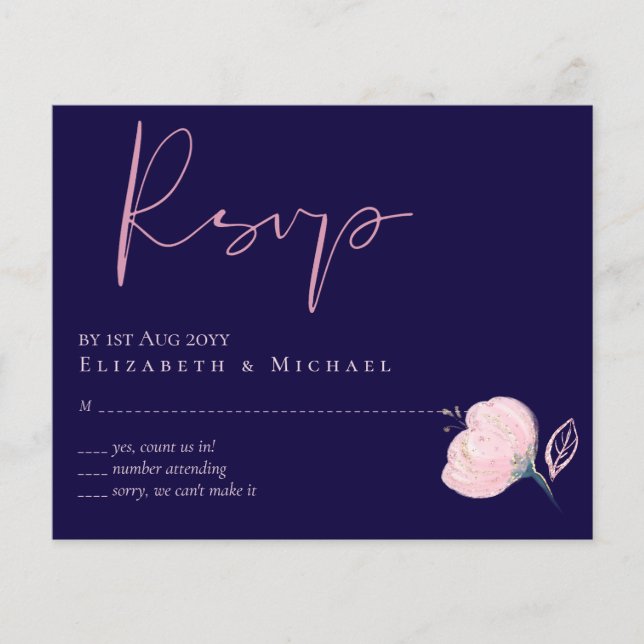 Marine Blue Rose Gold Wedding RSVP Menu (Devant)