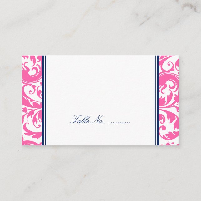 Marine Blue Rose Swirl Mariage damassé Cartes de P (Devant)