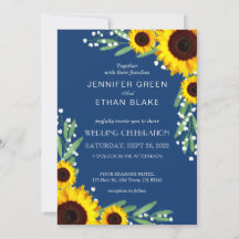 Marine Blue Rustic Sunflower Invitations de mariag