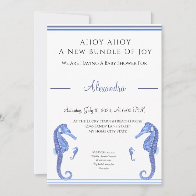 Marine Blue Seahorse Ahoy c'est un Baby shower gar (Devant)